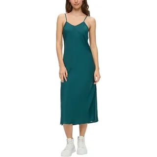 Satinkleid QS, Damen, Gr. 42, N-Gr, blau (petrol), Satin, Obermaterial: 100% Polyester, unifarben, regular fit 3/4-Länge, V-Ausschnitt, Kleider Satinkleid, mit Spaghetti-Trägern