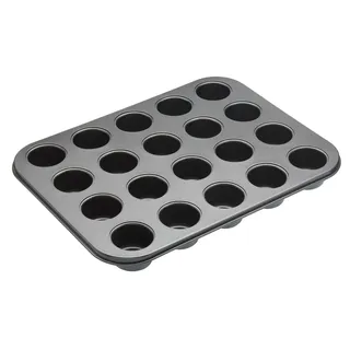 MasterClass 20-Loch Mini-Muffinform mit losem Boden und PTFE-, PFOA- und BPA-freiem Antihaftbeschichtung in Geschenkbox, robuster 1mm Kohlenstoffstahl, 35 x 27cm, Grau