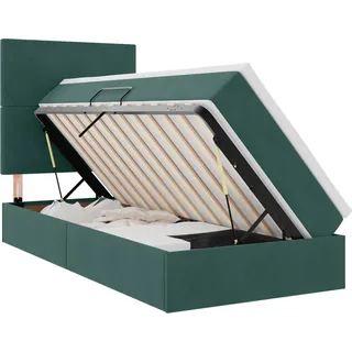 vidaXL Aufbewahrungsbett mit Matratze Dunkelgrün 90 x 200 cm Samt - Grün