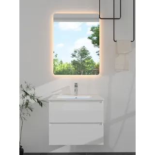 Badmöbel-Set WELLTIME "Toledo in verschiedenen Breiten erhältlich", weiß, B:60cm H:48cm T:43cm, MDF, Kastenmöbel-Sets, Badmöbel-Set, Waschtisch inkl. Becken und LED-Spiegel