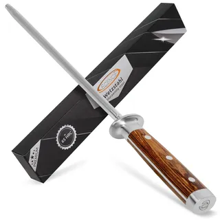 ECENCE Premium Wetzstahl 39cm - Profi-Messerschärfer aus gehärtetem Edelstahl (65 HRC), mit edlem Holzgriff - Schleifstab für Küchenmesser Silber