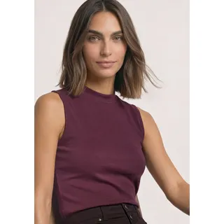 Shirttop STREET ONE, Damen, Gr. 40, lila (rustic rouge), Web, Obermaterial: 63% Modal, 37% Polyester, unifarben, körpernah hüftbedeckend, Rundhals, Tops Shirttop, Sommer-Top im Silk-Look mit Turtle Neck, Topseller