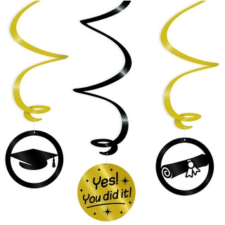 PD-Party 7023301 Swirl Dekoration | Elegant Stil | Hängende Dekoration - Yes You did it, Gold/Schwarz, 14cm Länge x 14cm Breite x 70cm Höhe