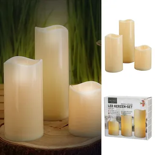 Cepewa LED Kerzenset Outdoor & Indoor | elfenbein | Ø7,5xH10cm H15cm H20cm | mit Timer und Flackerfunktion