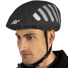 AVANA Regenschutz für Fahrradhelm Reflektoren Helmüberzug reflektierende Abdeckung wasserdichter Regenüberzug (Schwarz)
