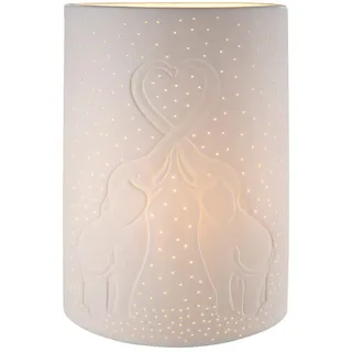 GILDE Lampe Elefantenliebe - Tischlampe - Dekoration Wohnzimmer - Porzellan weiß Höhe 28 cm