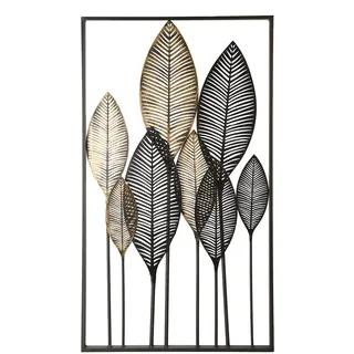 Gilde Casablanca Metallbilder Wanddeko Bilder Metall – moderne Wanddekoration Wohnzimmer – Wandbild 3D Metallbild Wand Deko Blumen Blätter Wall Decoration 95 x 53 cm Braun Gold Creme Naturtöne