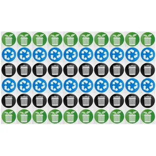 60 Stück/Set runde Mülltonnen-Kennzeichnungsaufkleber für Recycling - Grün, Blau, Schwarz