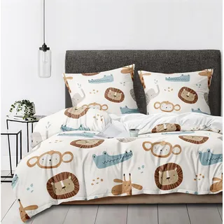 Boqingzhu Bettwäsche Tiere 135x200 cm Kinder - Bettwäsche-Sets Beige Löwe, Giraffe, Elefant, Krokodil Bettbezug mit 1 Kissenbezug 80x80 cm, Bettwäsche Weich mit Süßem Tiermotiv
