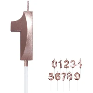 Geburtstag Zahl Kerzen 3D Form Gold Glitzer Geburtstagskerzen Dekorative Geburtstagstorte Kerzen 0 1 2 3 4 5 6 7 8 9 Kuchen Topper Dekoration für Hochzeitsparty Hochzeit (Rose Gold, 1)