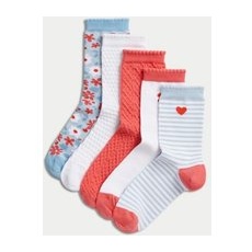 M&S Collection Lot de 5paires de chaussettes assorties en coton (du 20 au 39,5) - Multi, Multi - 6-8+