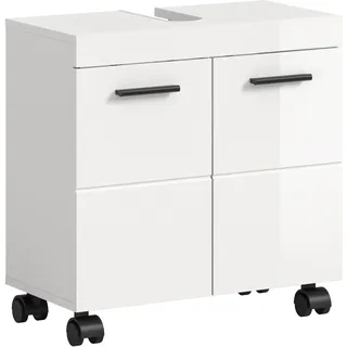 Waschbeckenunterschrank WELLTIME "AVON, Breite 60 cm, 2 Türen, 1 Einlegboden, 2 Fächer", weiß, weiß hochglanz, B:60cm H:58cm T:30cm, FSC-zertifizierter Holzwerkstoff, Schränke, Waschbeckenunterschrank, Badmöbel, Badschrank, Unterschrank, Waschtisch, Kommode, Bad