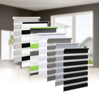 Eurohome Doppelrollo Klemmfix ohne Bohren, Duo Rollo,60cm x 220cm (Stoffbreite 56 cm) Schwarz Transparentes und undurchsichtiges Sichtschutz Rollo mit Klemmträgern für Fenster und Türen