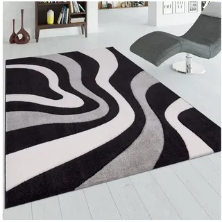 Paco Home Läufer »Diamond 760« rechteckig 18 mm Höhe Teppich-Läufer, Kurzflor, 3D-Design, modernes Wellen Muster Schwarz Grau Weiss, Grösse:80x300 cm