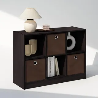 Furinno Cubic Kleiderschrank-Organizer und Aufbewahrung, 6-Fach Würfelregal mit Boxen, Offenes Regal Kleiderschrank-Aufbewahrung, für Kleiderschrank, Schlafzimmer, Wohnzimmer, Dunkle Walnuss