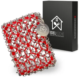 EdelKüche Premium Gusseisenreiniger für Dutch Oven | Ringreiniger für Wok, Bräter, Grillrost, Gussrost & Pfanne | Edelstahl-Kettenschrubber, Kettenschwamm, Topfreiniger & Stahlschwamm, Zubehör