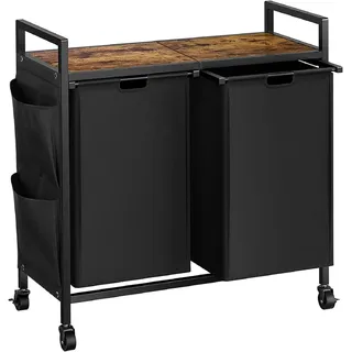 WOWLIVE Doppelter Wäschekorb mit Deckel, rollender Wäschekorb mit Rollen, aus Eisen gefertigter Wäschesortierer mit oberer Ablage und 2 abnehmbaren Taschen, große Kleideraufbewahrung für Zimmer