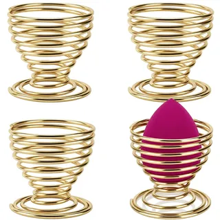 KOMUNJ 4 Stück Edelstahl Eierbecher Mini Federdraht Eierablage Eierhalter Wäscheständer Pulver Puff Lagerregal Küche, Golden