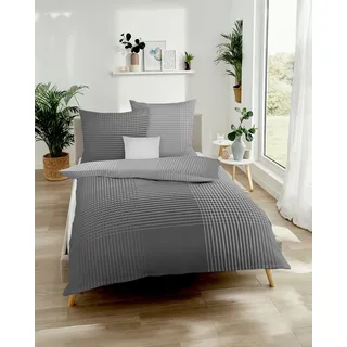 Bettwäsche KAEPPEL "MASTER 100% Baumwolle", grau (zinn), B/L: 200cm x 200cm, 1 Stk., 2 Stk., Mako-Satin, B/L: 80cm x 80cm & 80cm x 80cm, 3 Stk., Mako-Satin, Obermaterial: 100% Baumwolle, Bettwäsche, Bettwäsche, mit Karomuster, Markenreißverschluss