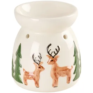 Duftlampe , Weiß , Keramik , Hirsch , bauchig , 11 cm , Dekoration, Raumdüfte, Duftlampen