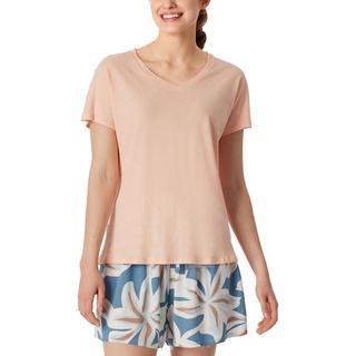 Schiesser Damen Schlafshirt Kurzarm Baumwolle Leinen-Mix + Relax Pyjamaoberteil, Peach Whip_181196, 40