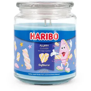 Haribo Duftkerze im Glas | Fluffy Clouds 510g | Duftkerze Süß | 100h Brenndauer | 2 Dochte | Geschenkidee für Frauen | süßer Raumduft