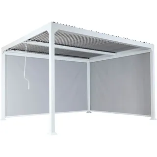 Alu Pergola HWC-L41 mit 2x Seitenwand, Lamellen-Pavillon, stabiles 8cm-Metall-Gestell 3x3,7m weiß - Weiß