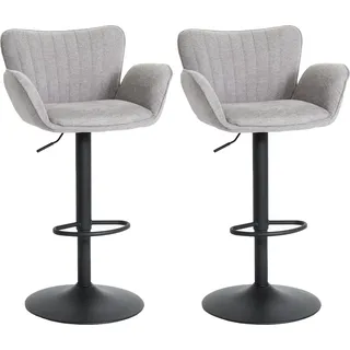 2er-Set Barhocker HWC-M67, Barstuhl, mit Armlehne Fußablage drehbar Stoff/Textil Eisen hellgrau Fuß schwarz - Grau