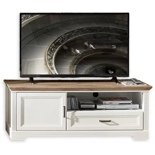 Stella Trading TV-Lowboard in Pinie hell, Artisan Eiche Optik - TV Schrank mit Schublade und viel Stauraum für Ihr Wohnzimmer im Landhausstil - 143 x 54 x 51 cm (B/H/T)