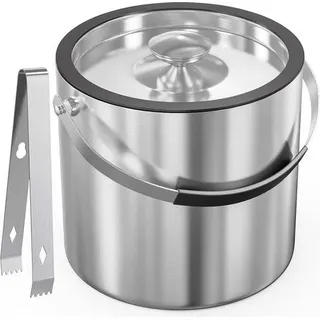 3-Liter-Eiskübel aus Edelstahl mit luftdichtem Deckel und Eiswürfelzange – Doppelwandig isolierter Eiskübel – Bier- und Champagnerkühler – Weinkühler