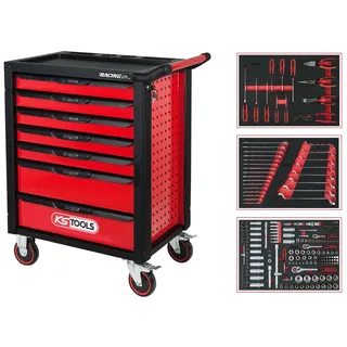 KS Tools RACINGline SCHWARZ/ROT Werkstattwagen mit 7 Schubladen und 215 Premium-Werkzeugen