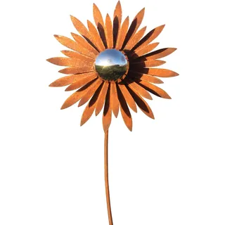Bornhöft Gartenstecker Blume Metall Gartendeko Rost Edelrost rostiger Beetstecker 110cm Deko Rostfigur für den Garten mit Edelstahl Kugel (Blume Spitz Edelstahl)