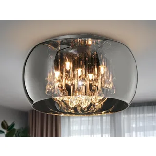 Kristall Deckenleuchte Schirm Glas Chrom verspiegelt, Rauchglas Optik, Ø 40cm - Silber