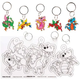 Baker Ross Schlüsselanhänger mit Drachen-Schrumpfkunst, 8 Stück, chinesisches Neujahrs-Bastelset, Basteln für Kinder (FE249)