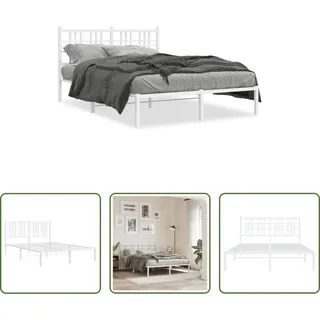 The Living Store Bettgestell mit Kopfteil Metall Weiß 120x200 cm - Weiß