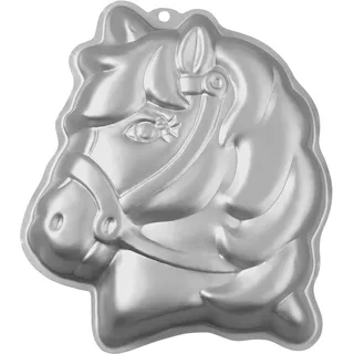 Wilton Backform 3D-Pferd, Motivbackform Pony Aluminium 3D-Kuchenform Ideal für Kindergeburtstag oder Partys - 27,5 x 17 x 10 cm, Grau