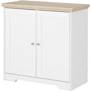 Nanna Sideboard Weiß/Eicheoptik, 82 x 39 x 80 cm, Sideboard mit 2 Türen und verstellbarem Einlegeboden, Aufbewahrungsschrank im Landhausstil für Wohnzimmer, Esszimmer und Flur