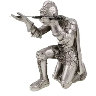 Kremers Schatzkiste Ritter Brieföffner Figur - Handbemalte Dekofigur Silber 20cm Polyresin Skulptur Mittelalter Rüstung Schwert Metall - Geschenk Fantasy Gothic Büro Deko Schreibtisch Accessoire