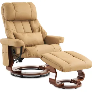 M MCombo  Relaxsessel mit Hocker, 360° drehbarer, mit Liegefunktion, moderner TV-Sessel Fernsehsessel Kunstleder, 9068 (Gelbbeige) - Beige