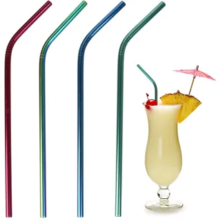 COOK CONCEPT KV7296 Trinkhalme, Edelstahl, farbig, 4 Stück, mit Stifthalter, Tischkunst, wiederverwendbar, Feier, Feier, Geburtstag, Fuchsia Iris/Irisgrün/irisblau