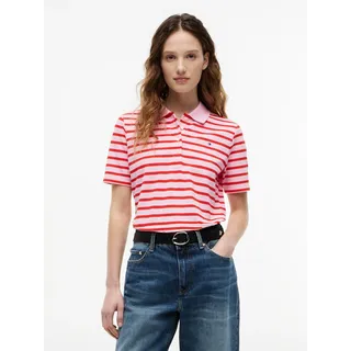 Poloshirt TOMMY HILFIGER "1985 REG PIQUE POLO", Damen, Gr. XS (34), rose petal, ecru stripe, Piqué, Obermaterial: 96% Baumwolle, 4% Elasthan, gestreift, regular fit normal, Rundhals, abgesteppte Kante, Shirts Poloshirt, mit Logo-Stickerei, Seitenschlitze, Regular Fit