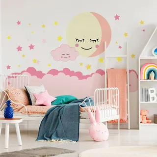 Wandsticker Kinder - Deko Babyzimmer - Wandsticker Kinder - Wandsticker skandinavisch - Riesen Wolke und Sterne skandinavisch - H120 x L 180 cm