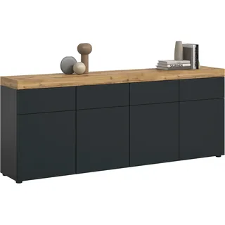 Sideboard OTTO HOME "MAMBO, TOPSELLER, Breite 200cm, 4 Türen, 4 Schubkästen, push-2-open", schwarz, wotan eiche nachbildung, B:200cm H:80cm T:37cm, FSC-zertifizierter Holzwerkstoff, Sideboards, Sideboard, Kommode, Anrichte, Wohnzimmer, Schlafzimmer