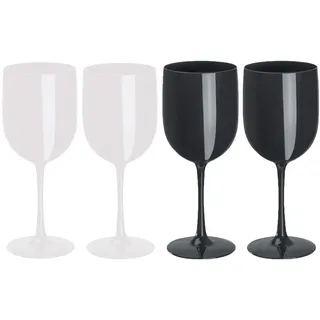 noTrash2003 4er Set Trinkkelch aus Kunststoff für Sekt, Wein und Champagner od. Longdrinks in versch. Farbkombinationen für Events und Feiern (Weiß/Schwarz)