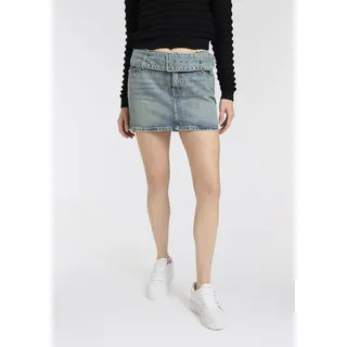 Minirock HUGO BLUE "Gamini", Damen, Gr. XL (42), blau (bright blau 436), Denim/Jeans, Obermaterial: 100% Baumwolle, unifarben, Mini, Röcke Minirock, mit passendem Gürtel