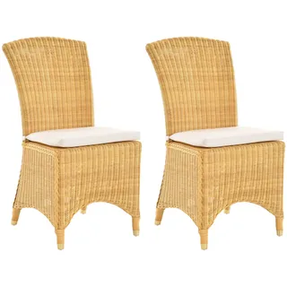 KRINES HOME 2er Set Esszimmersessel Rattan Esszimmerstuhl Rattanstuhl Korbstuhl Esszimmer Stuhl (Honig)