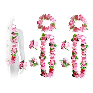 AOYEGIC 2 Stück Hawaiiketten,Hawaii Blumenketten,Blumen Kette mit Armbänder und Haarband,Für Oktoberfest Cheerleading Geburtstags Karnevals Strandpartys Grasrock Party Kostüm Zubehör