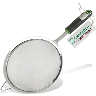 CHEFKOCH Sieb Ø20cm – Perfekt zum Absieben größerer Mengen (Mehl, Zucker & Co) – Rostfreier Edelstahl im modernen Look – Ergonomischer Griff für müheloses sieben