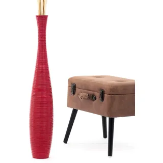 Leewadee Große Deko Bodenvase Für Dekozweige, Hohe Standvase Für Pampasgras, Design Holzvase, 85 cm, Rot