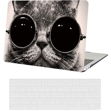 AUSMIX Kompatibel mit MacBook Air 13 Zoll Hülle 2021/2020/2019/2018 Release M1 A2337/ A2179 / A1932, Ultradünne Plastik Hartschale Schutzhülle Snap Case & Keyboard Skin Cover,Brille Katze